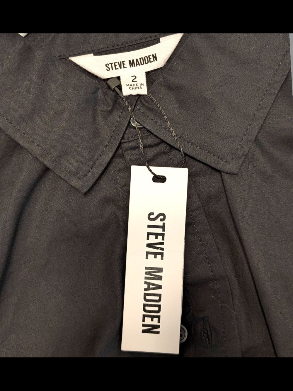 NWT Steve Madden Black Mini Shirt Dress with Front Tie, Size 2 - Picture 3 of 7